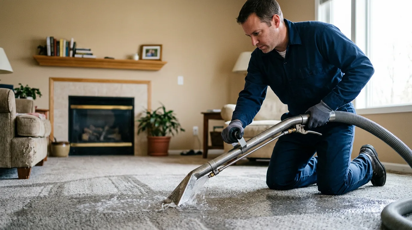 Water damage restoration technician working near Fairview, IL
